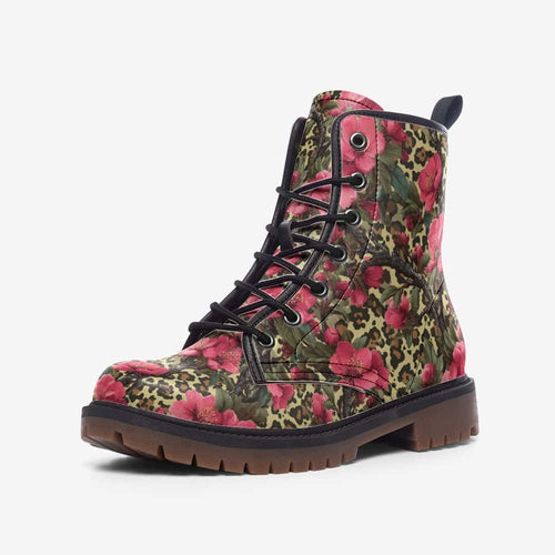 Leopard Cherry Bloom Vegan Leather Boots