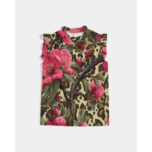 Leopard Cherry Bloom Ruffle Sleeve Top