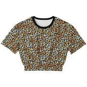 Leopard Print Athletic Cropped Short Sleeve Sweatshirt