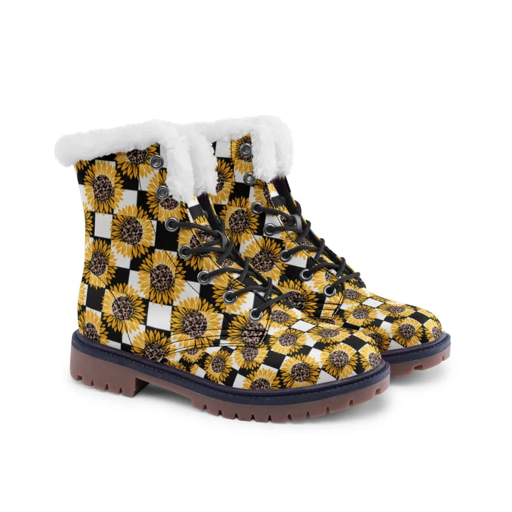 Leopard Print Flowers and Checkers Fur Chukka Boots Free Projects817 LLC