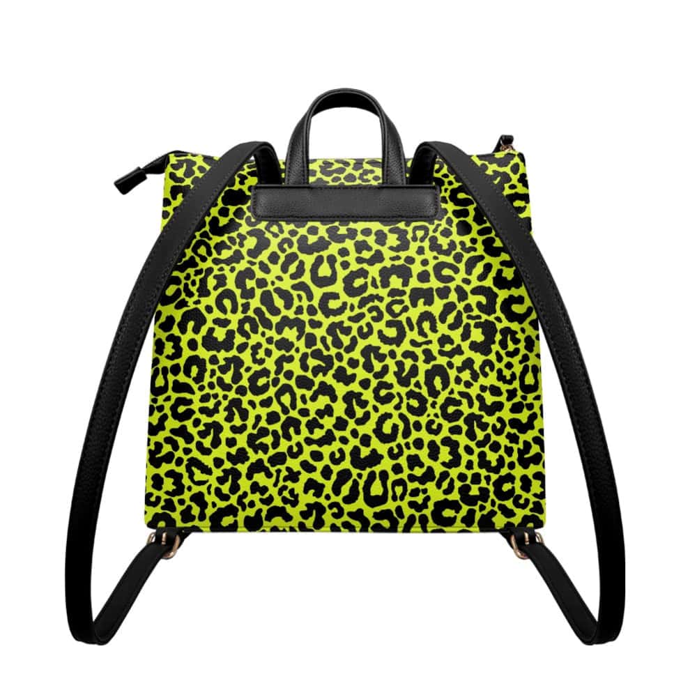 Lime Punch Leopard PU Leather Backpack Purse - $64.99