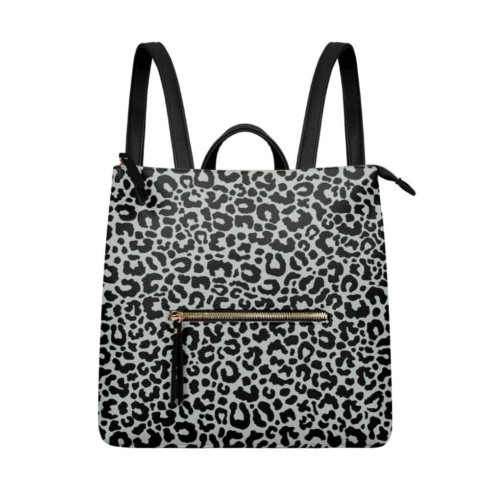 Living Coral and Stormy Gray Leopard PU Leather Backpack
