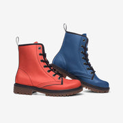 Mismatched Coral and Blue Vegan Leather Boots