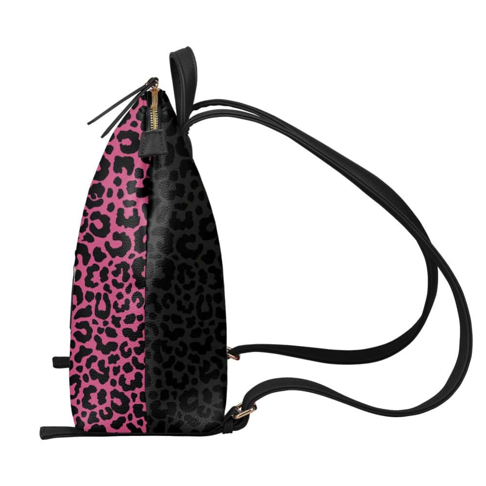 Nebulosity and Pink Yarrow Leopard PU Leather Backpack