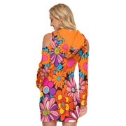 Orange Flowers 70's Hoodie Dress