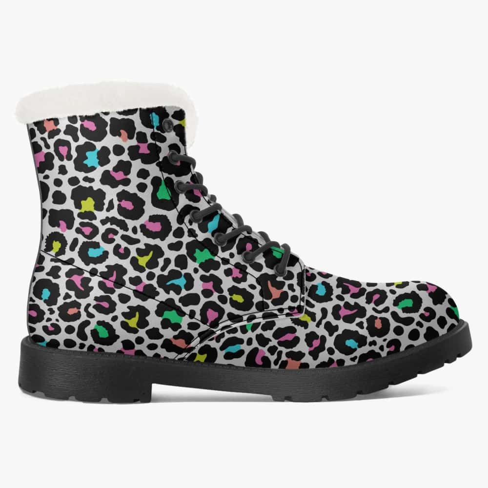 Pastel Leopard Print Faux Fur Vegan Leather Boots - $109.99