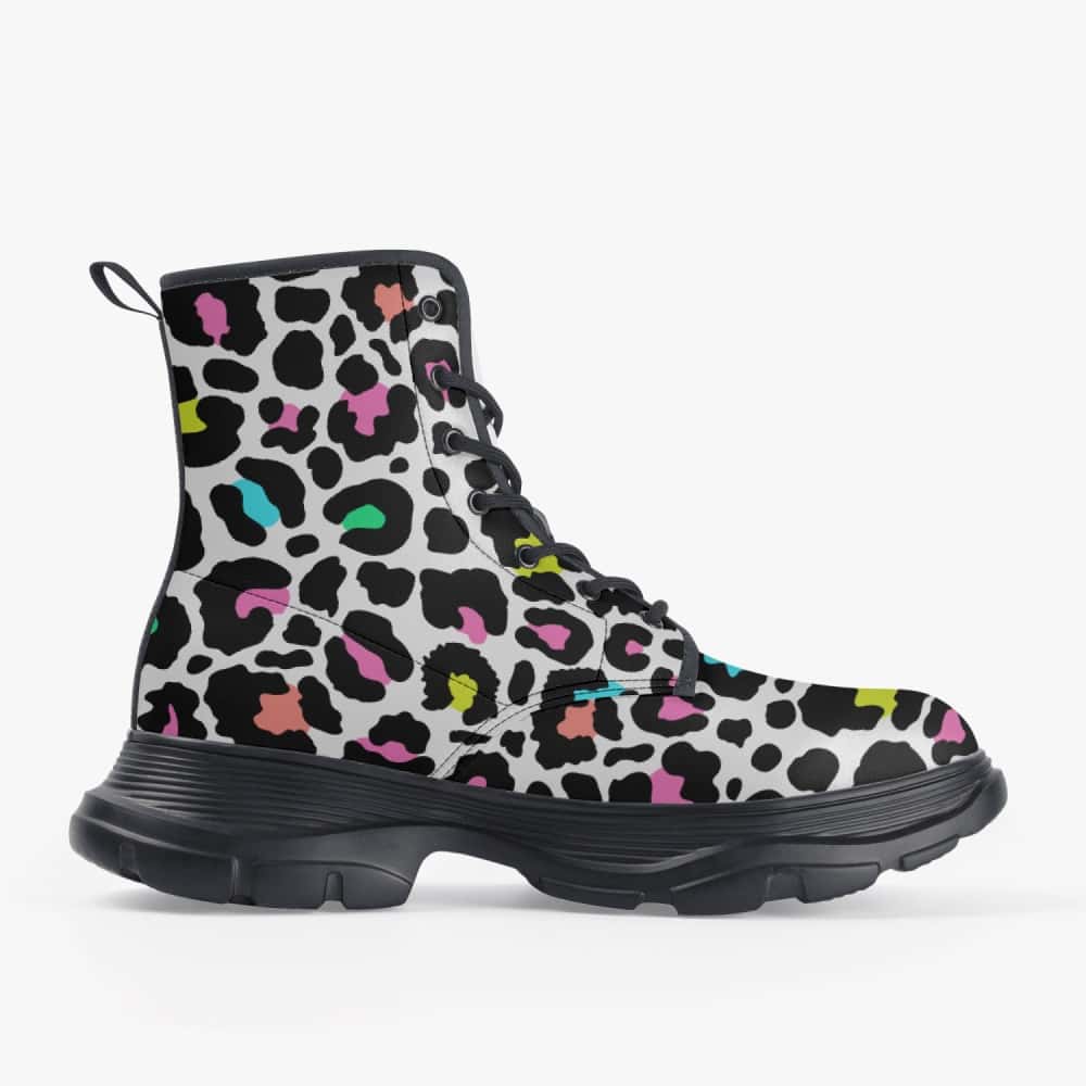 Pastel Leopard Print Vegan Leather Chunky Boots - $84.99
