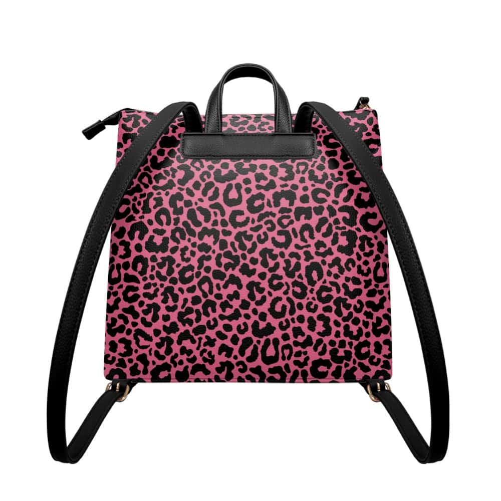 Pretty Pink Leopard Print PU Leather Backpack Purse
