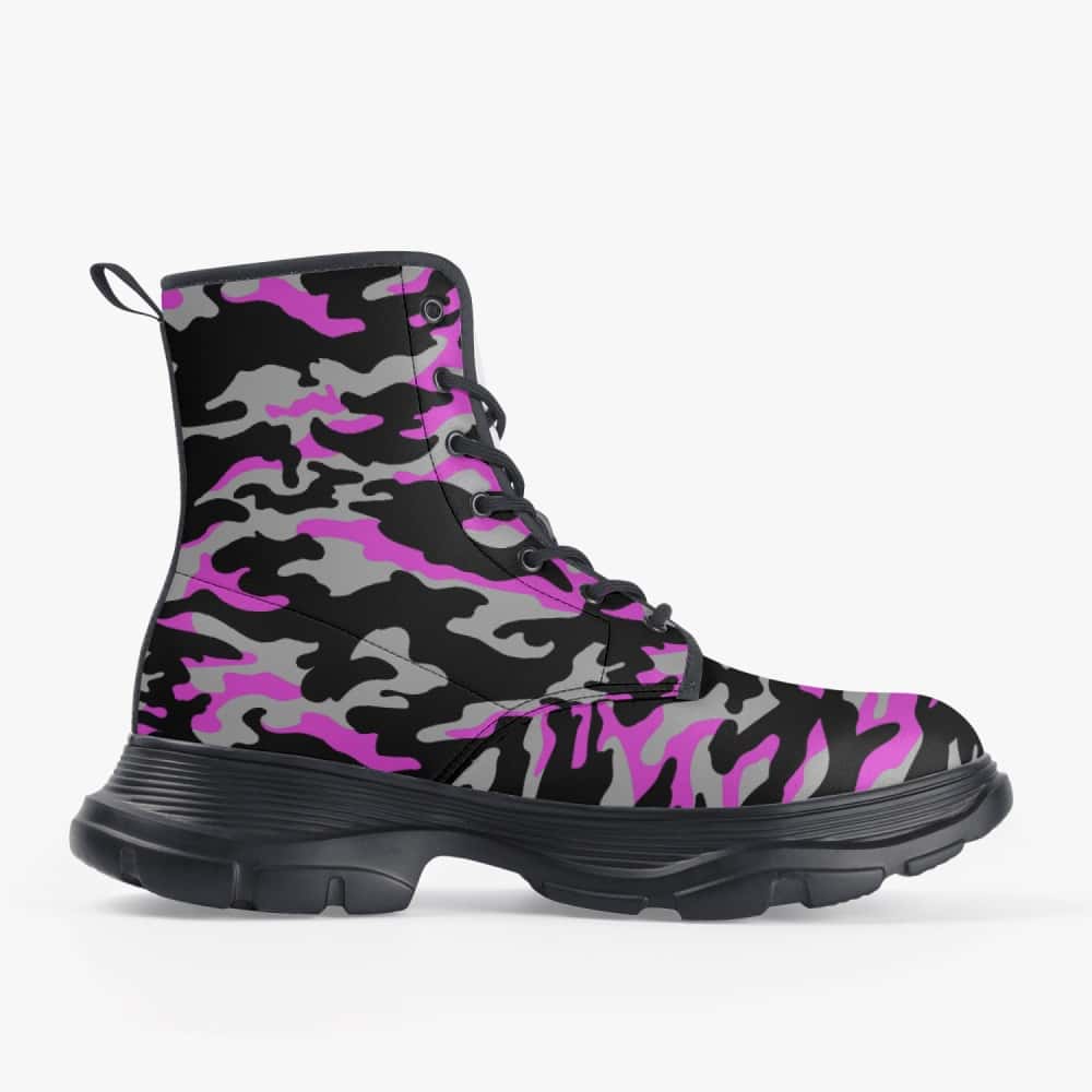 Purple and Black Camo Vegan Leather Chunky Boots - $89.99 -