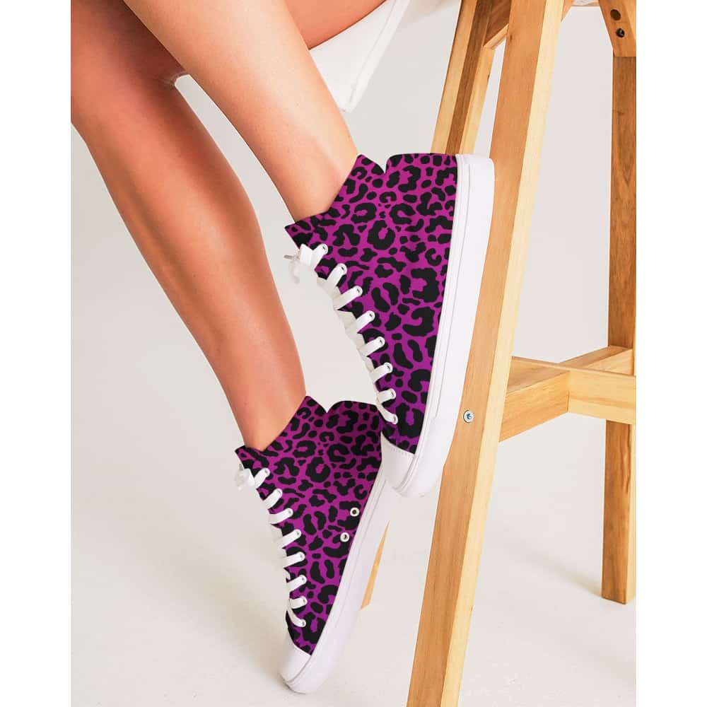 Purple and Pink Leopard Print Hightop Canvas Shoes - $74.99