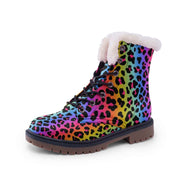 Rainbow Leopard Print Fur Chukka Boots