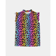 Rainbow Leopard Print Ruffle Sleeve Top