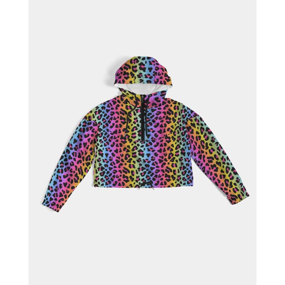 Rainbow Leopard Print Women’s Cropped Windbreaker - $51.48 -