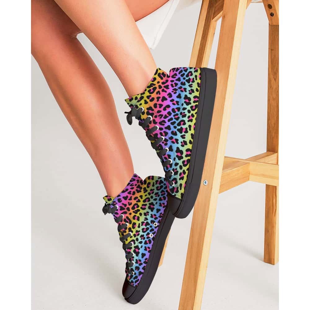 Rainbow Leopard Print Women’s Hightop Canvas Shoe