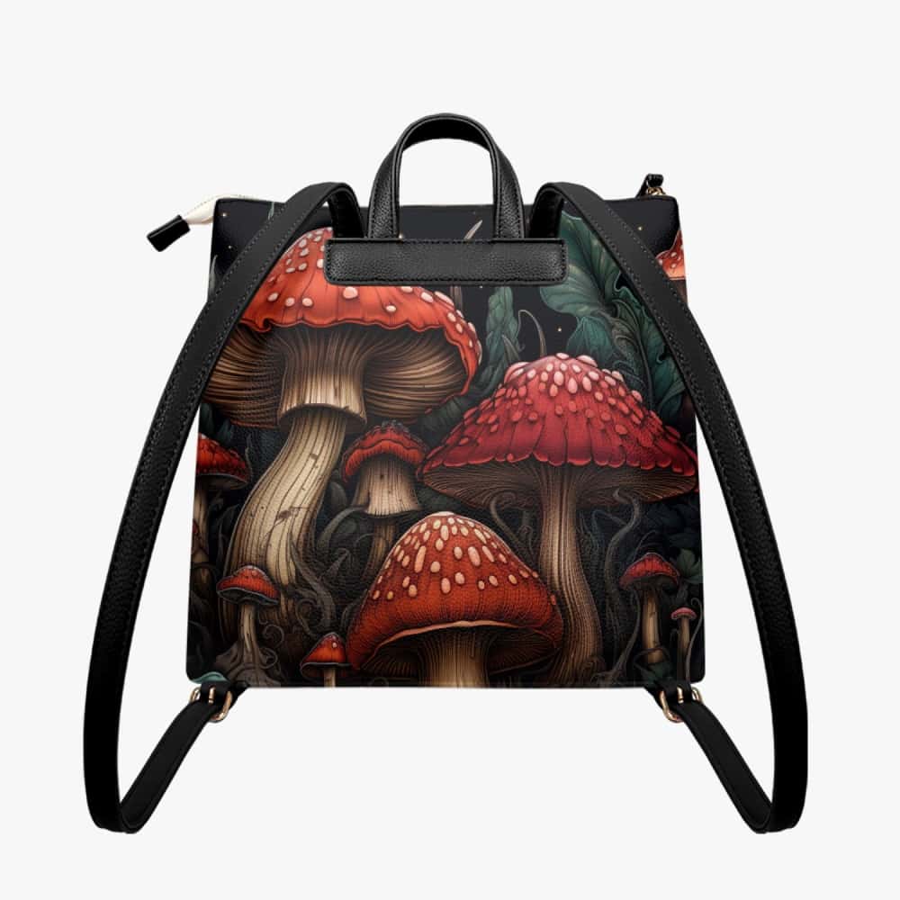 Red Amanita Mushroom PU Leather Backpack Purse - $64.99 -