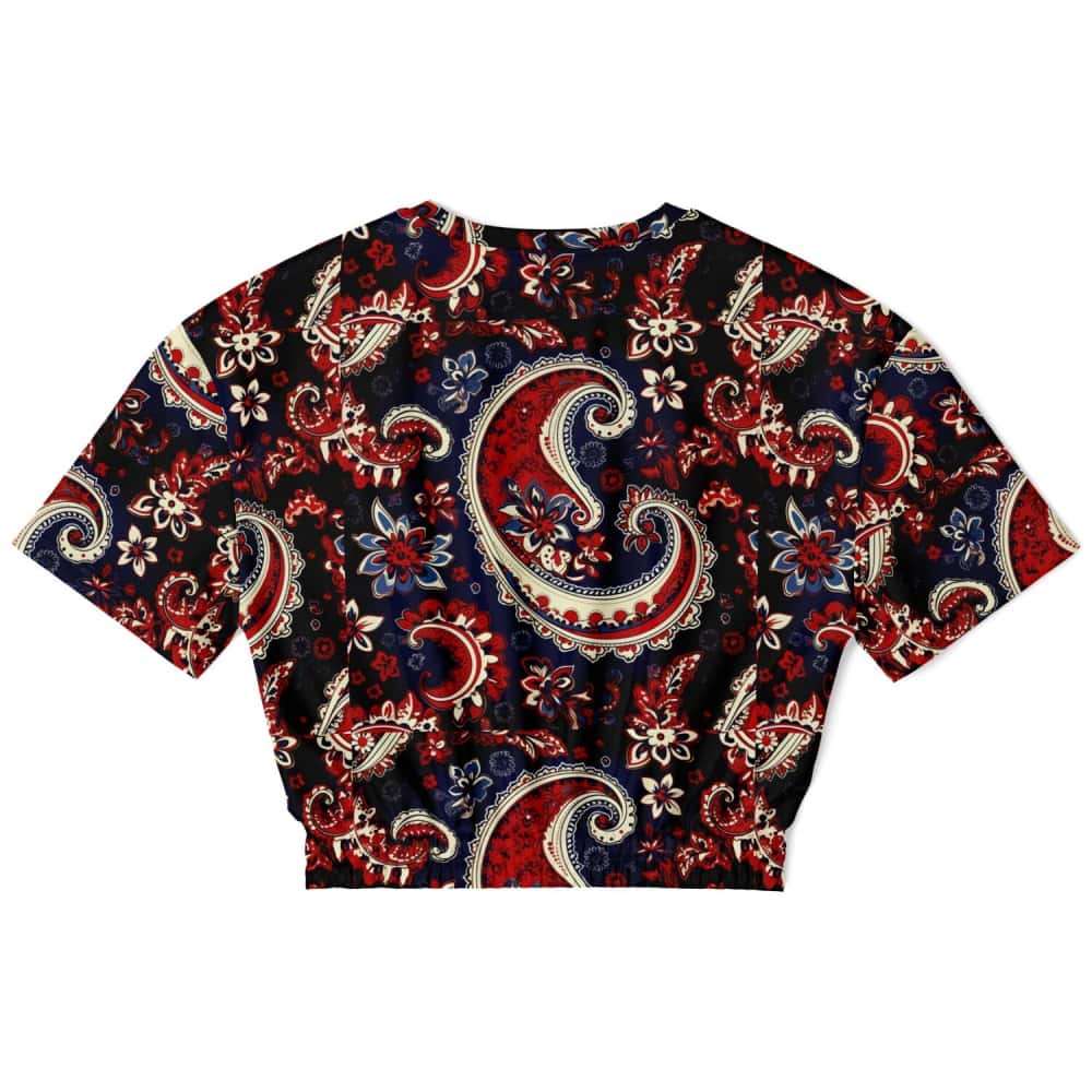 Red and Blue Paisley Athletic Cropped Short Sleeve