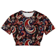 Red and Blue Paisley Athletic Cropped Short Sleeve Sweatshirt