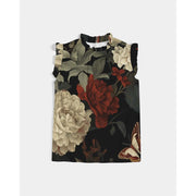 Red and White Floral Ruffle Sleeve Top