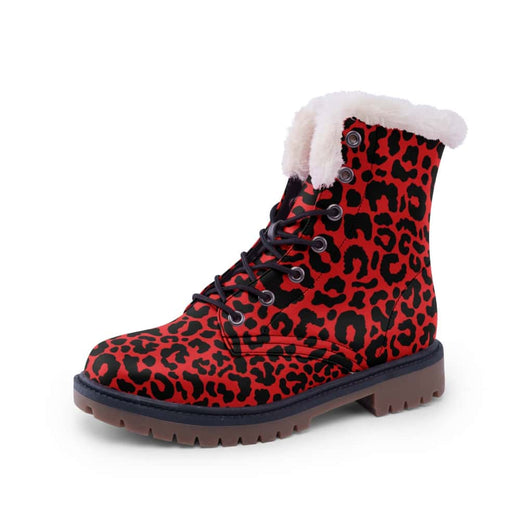Red Leopard Print Fur Chukka Boots