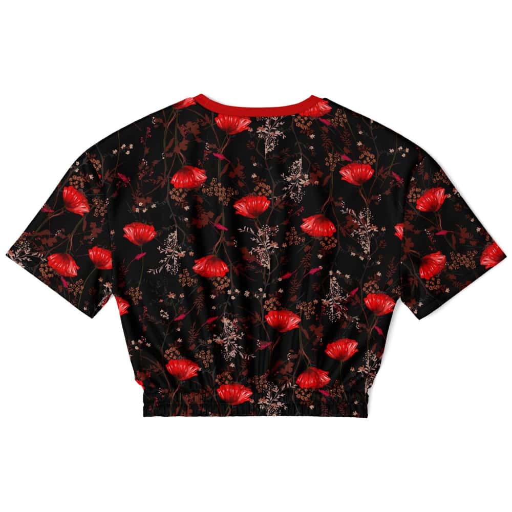 Red Poppy Flowers Athletic Cropped Short Sleeve Sweatshirt