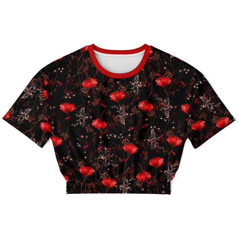 Red Poppy Flowers Athletic Cropped Short Sleeve Sweatshirt