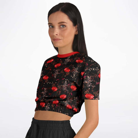 Red Poppy Flowers Athletic Cropped Short Sleeve Sweatshirt