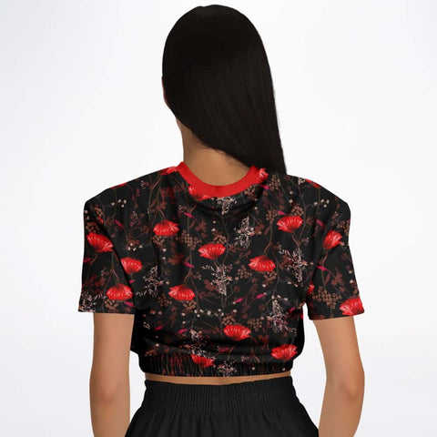 Red Poppy Flowers Athletic Cropped Short Sleeve Sweatshirt