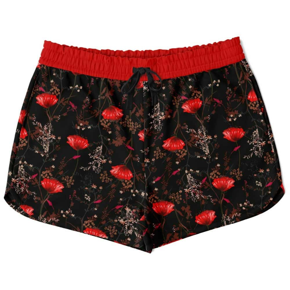 Red Poppy Flowers Athletic Loose Shorts - $44.99 - Free