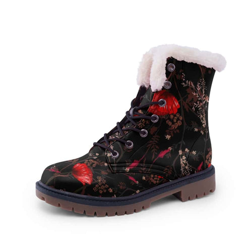 Red Poppy Flowers Fur Comfort Chukka Boots