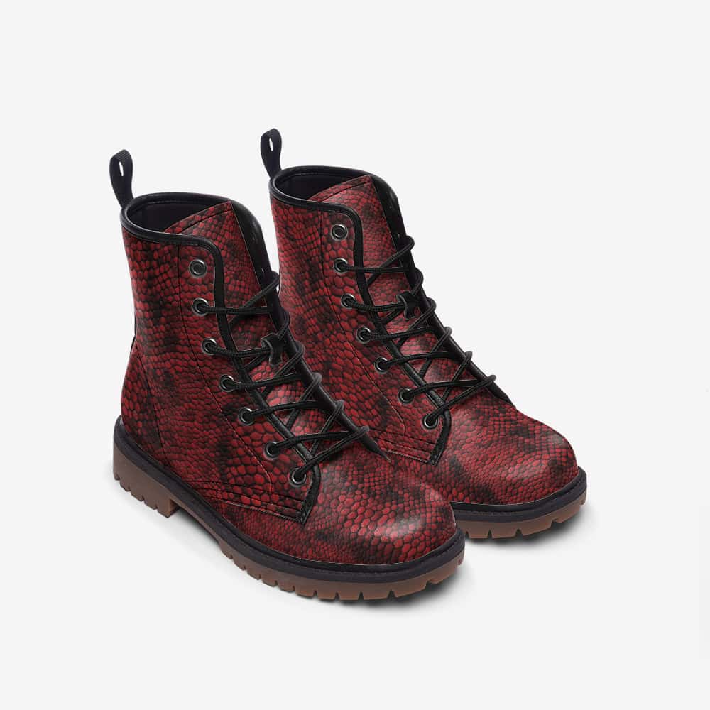 Red Python Vegan Leather Boots – Crimson Scaled Statement