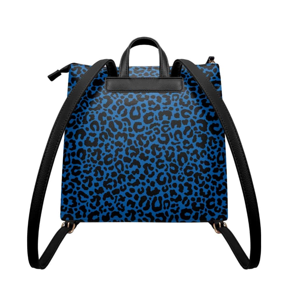 Royal Blue Leopard PU Leather Backpack Purse - $64.99