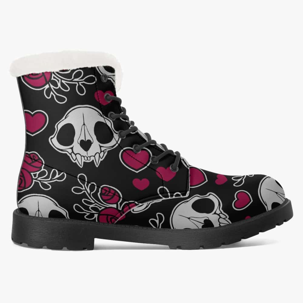 Skulls and Roses Faux Fur Vegan Leather Boots - $109.99 -