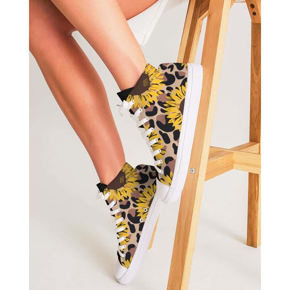 Sunflowers and Animal Print Hightop Canvas Shoes - $74.99