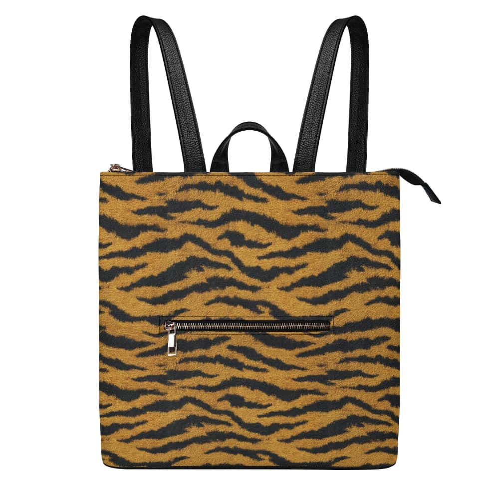 Tiger PU Leather Leisure Backpack – Amber Stripe Luxe