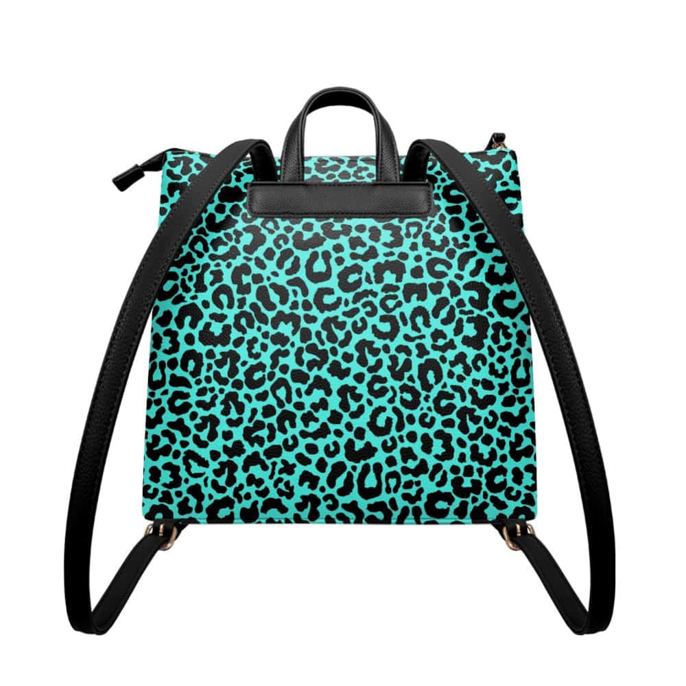 Turquoise Leopard PU Leather Backpack Purse - $64.99 - Free