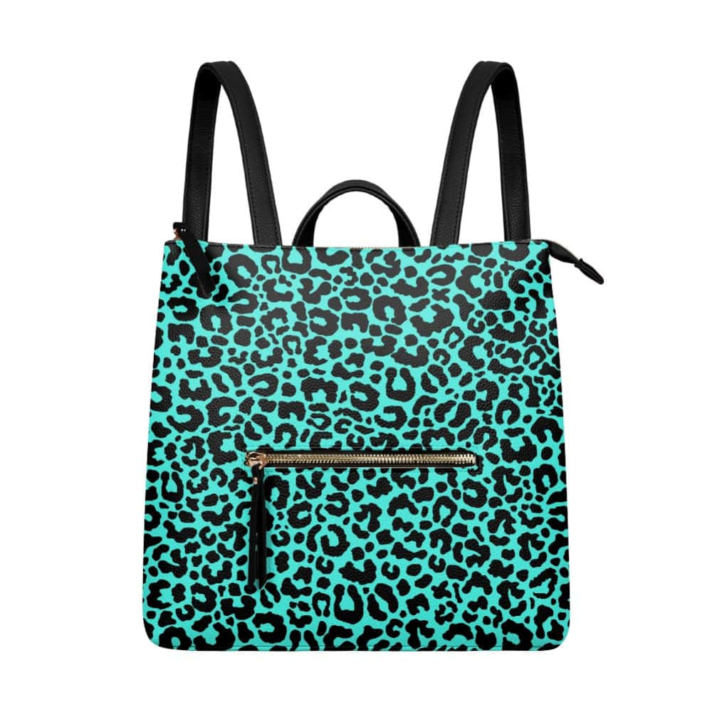 Turquoise Leopard PU Leather Backpack Purse - $64.99 - Free