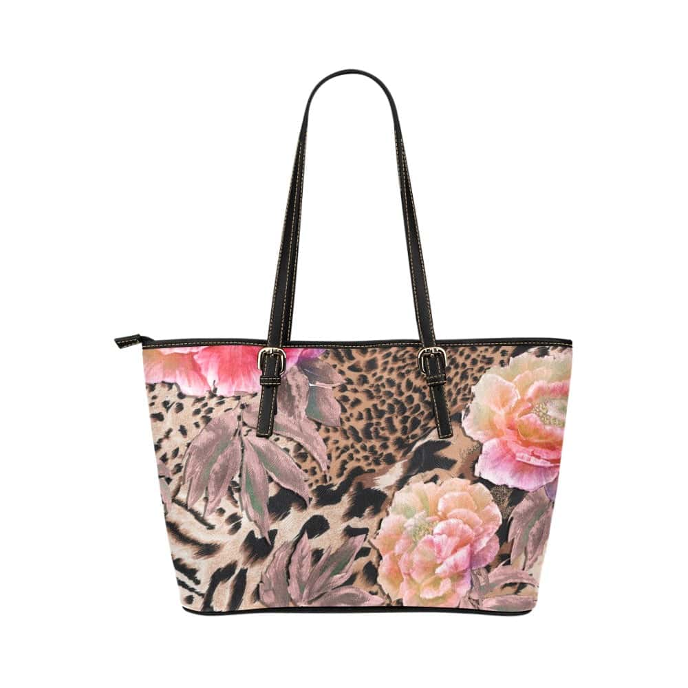 Animal Print and Flowers Vegan Leather Tote Bag Large -