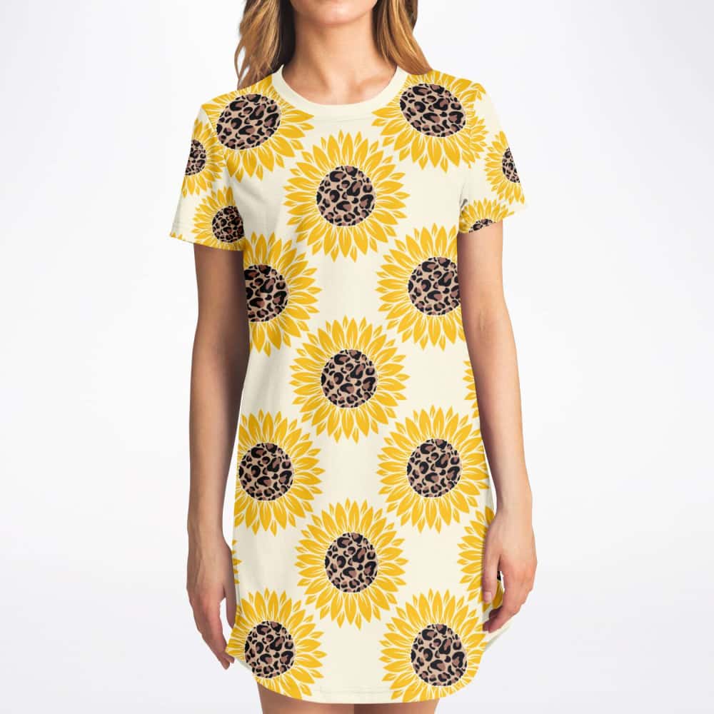 Animal Print Sunflower T - Shirt Dress - $39.99 Free