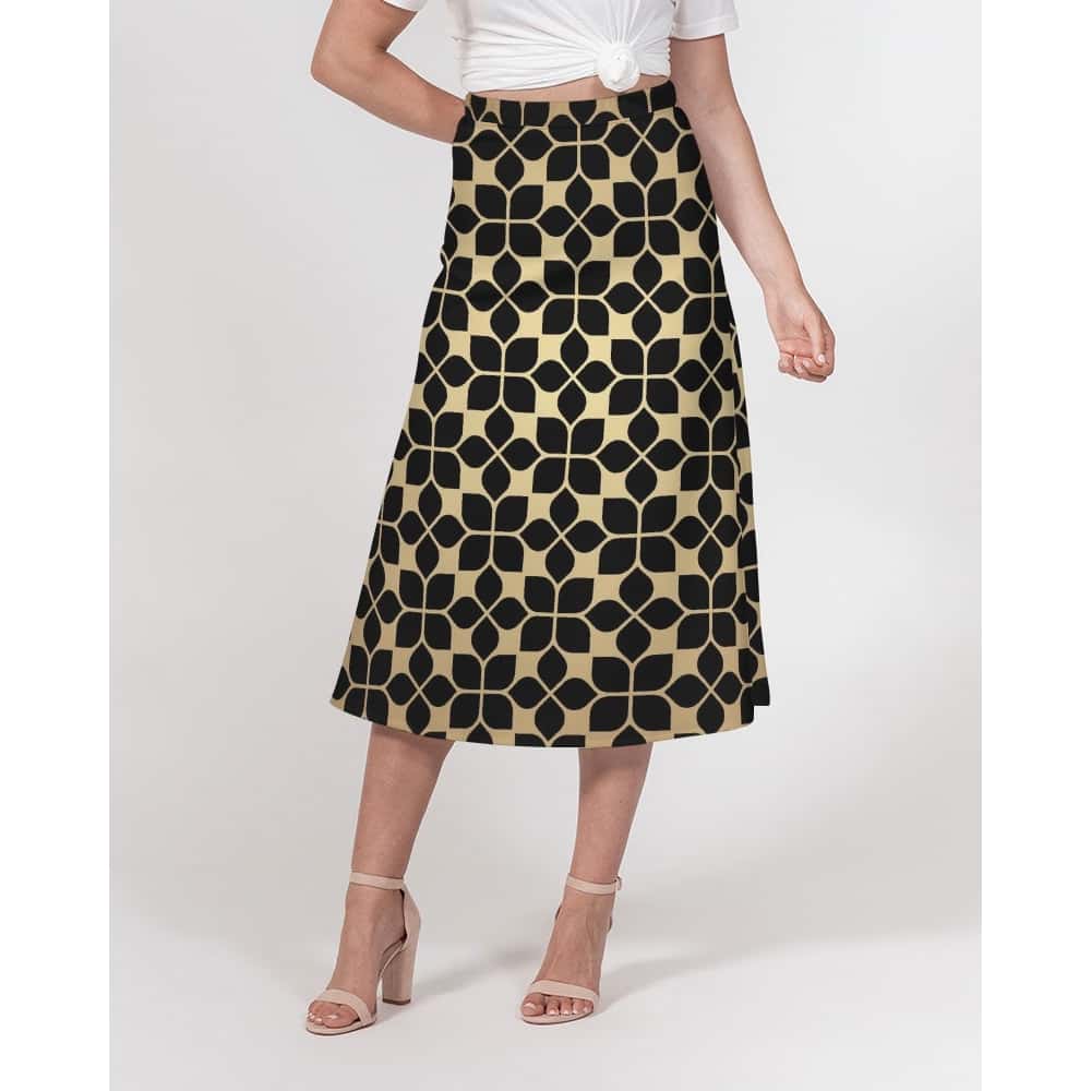 Black and Gold Pattern A-Line Midi Skirt - $59.99 - Free