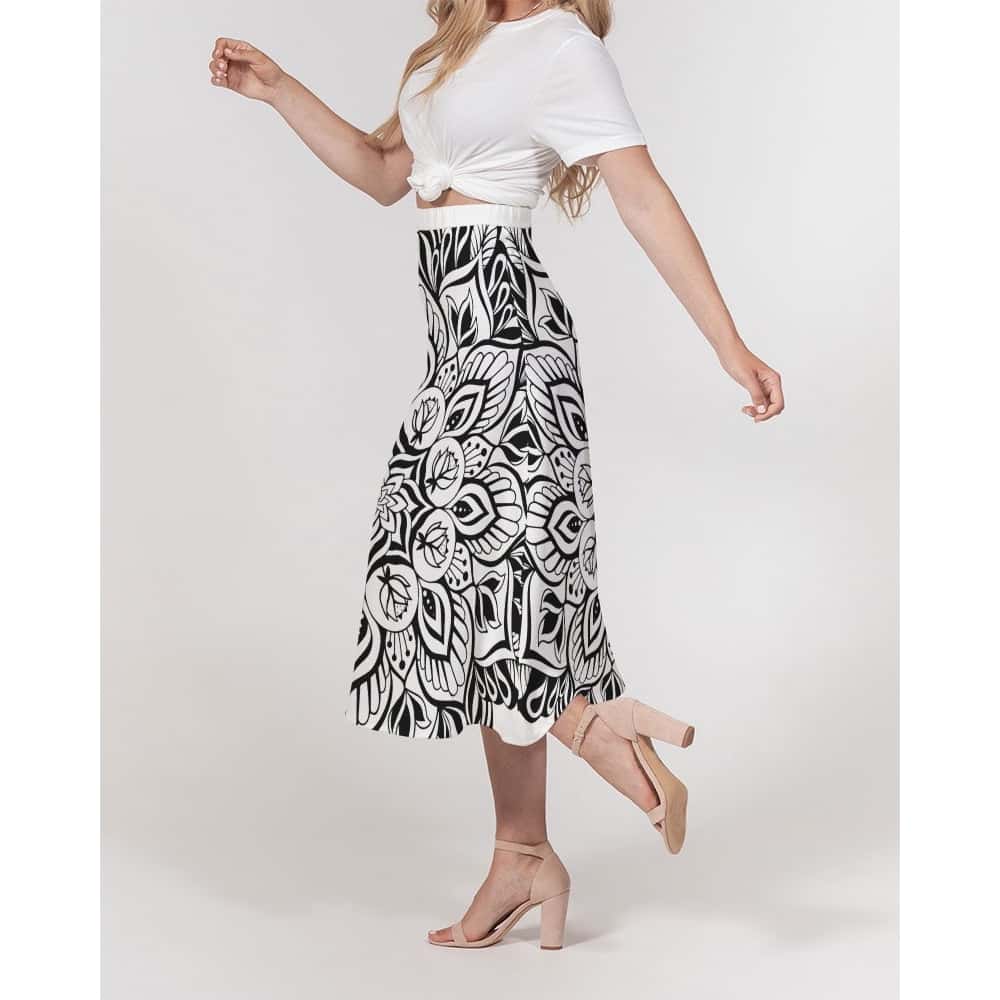 Black and White Mandala A - Line Midi Skirt - $59.99 Free