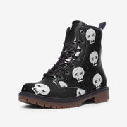 Black and White Skull Vegan Leather Boots
