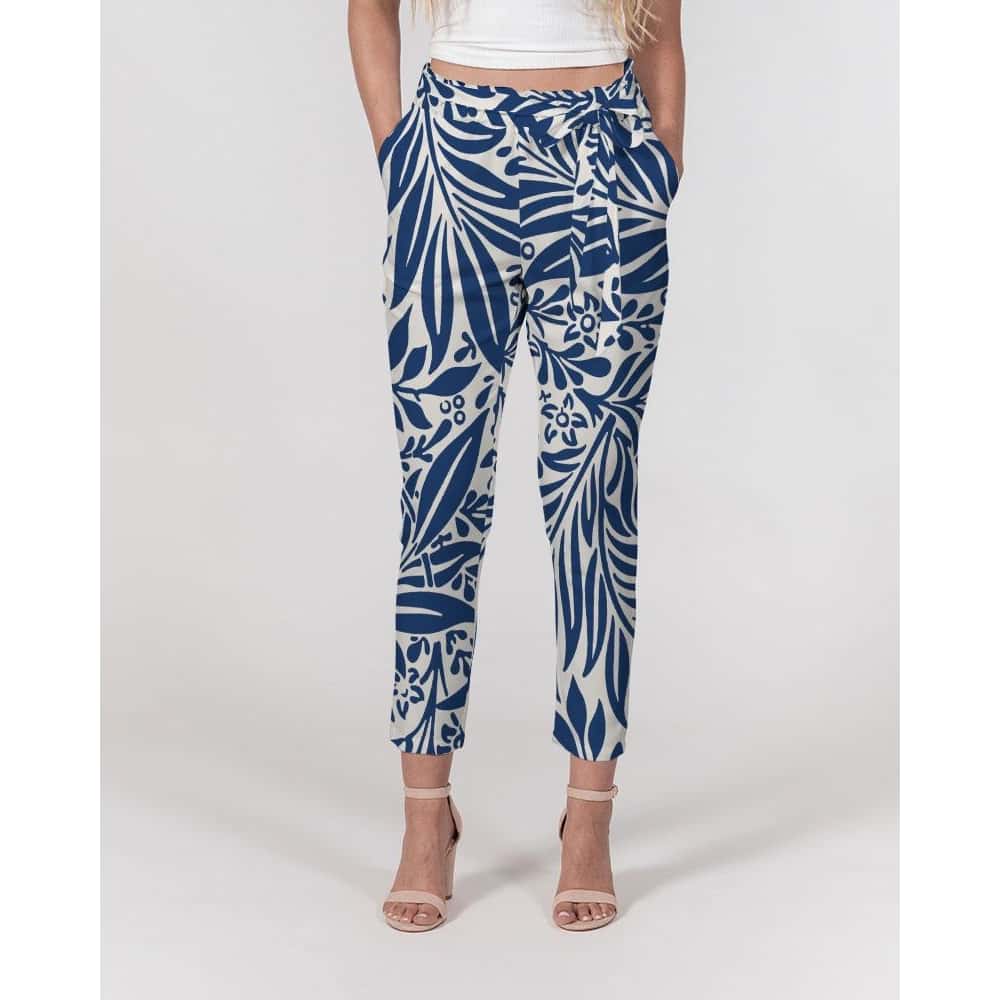 Blue and Cream Belted Tapered Pants - $64.99 - Free Shipping
