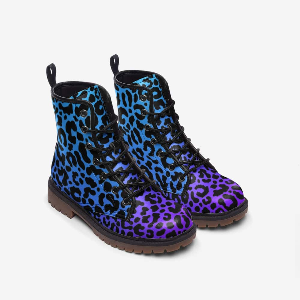 Blue and Purple Leopard Print Vegan Leather Boots - $99.99