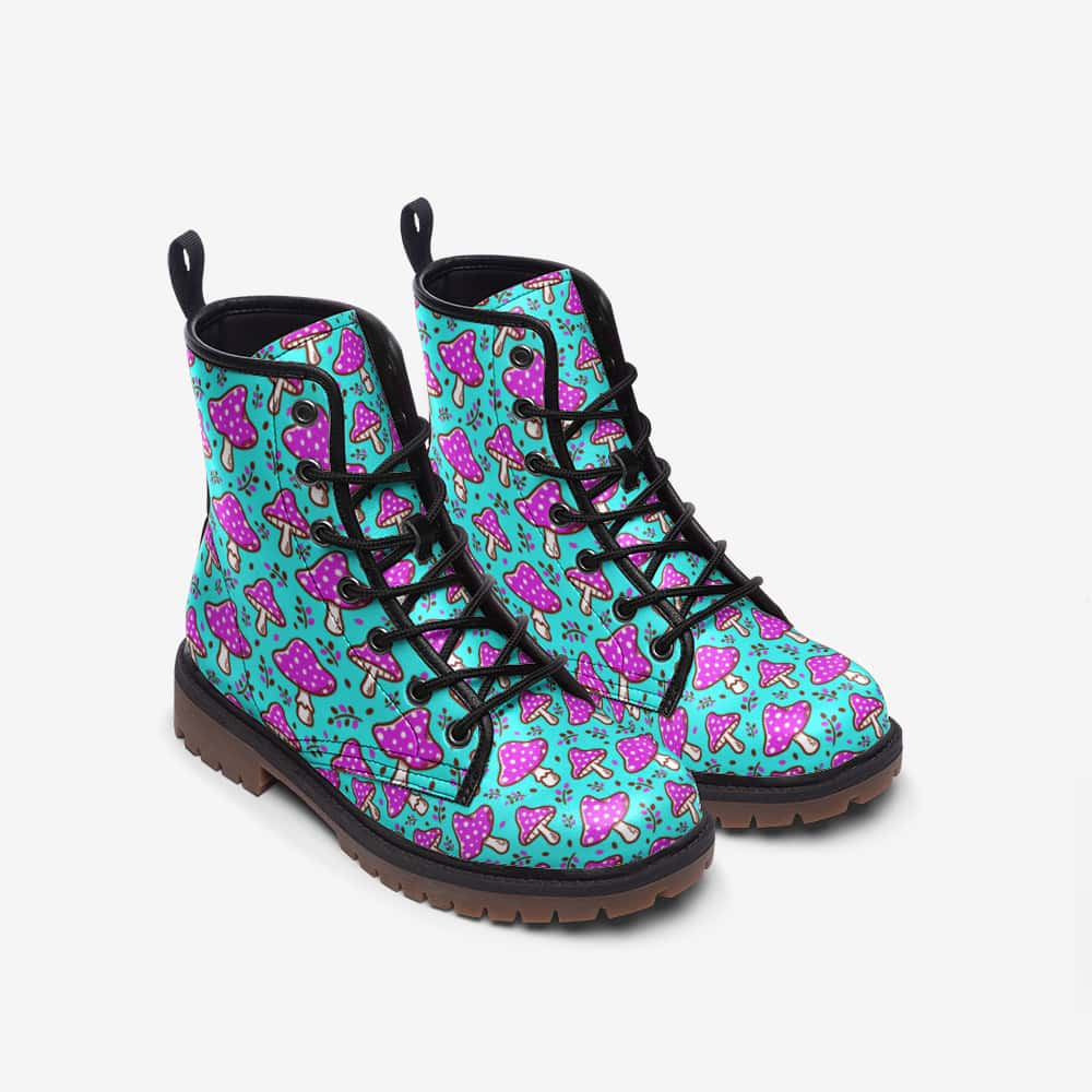 Blue and Purple Mushrooms Vegan Leather Boots - $99.99 -