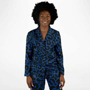 Blue Leopard Print Satin Pajamas