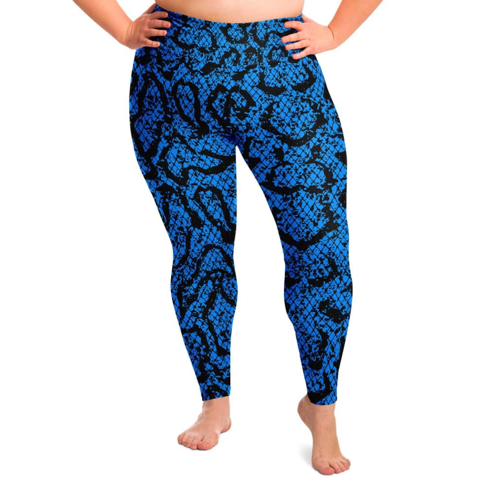 blue snakeskin pattern plus size leggings legging aop