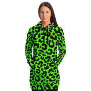 Bright Green Leopard Print Longline Fashion Hoodie