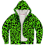 Bright Green Leopard Print Microfleece Zip Hoodie