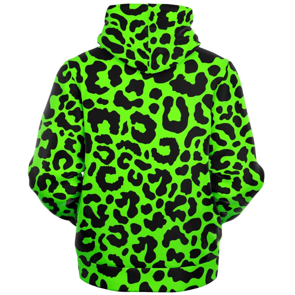 Bright Green Leopard Print Microfleece Zip Hoodie - $94.99