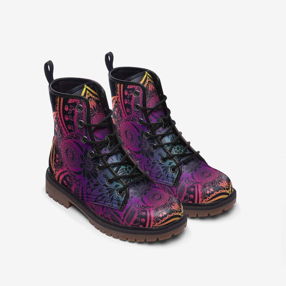 Bright Mandala Pattern Leather Boots - $99.99 - Free
